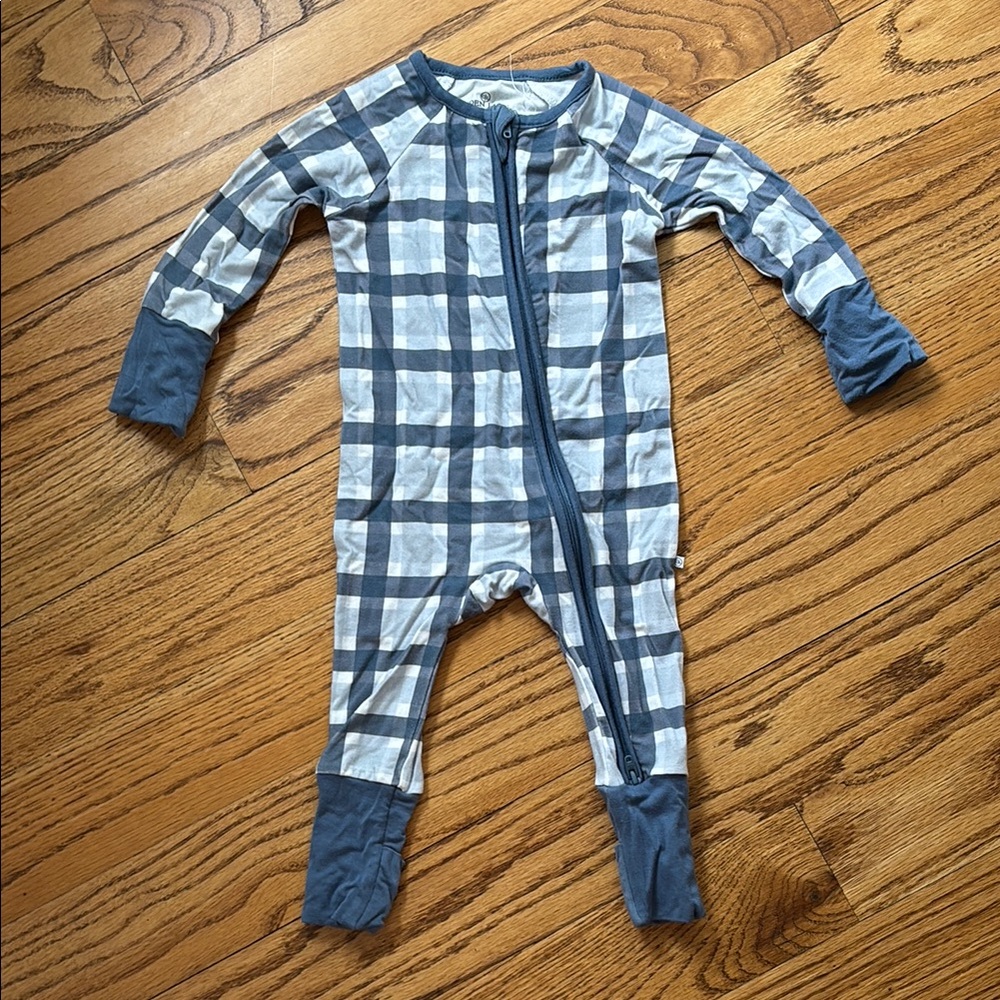 Caden Lane Light Blue Plaid Bodysuit with Full-Length Zipper